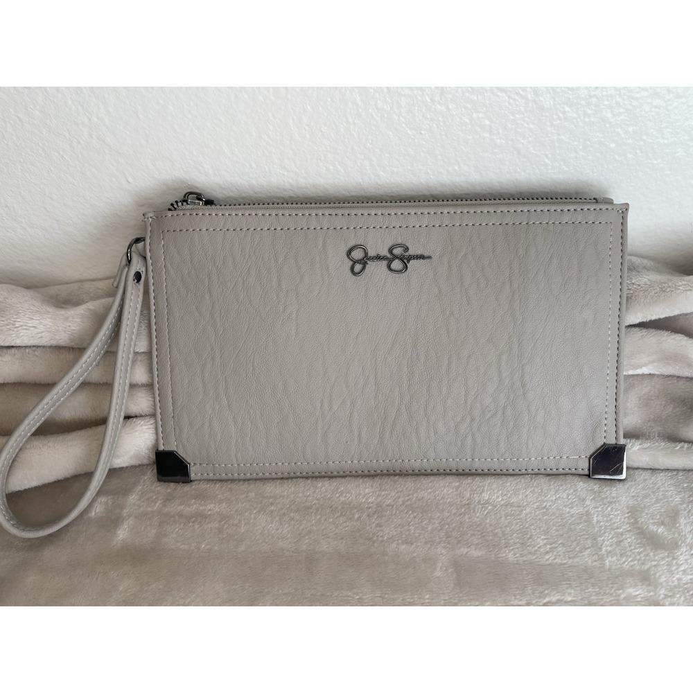 Jessica Simpson Women's Beige Gray Wristlet Purse New Without Tags